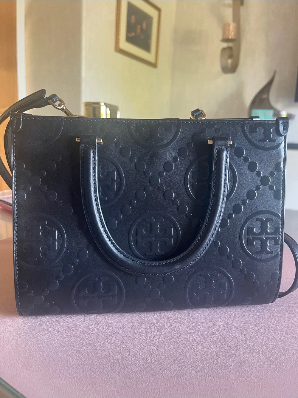 Tory Burch T Monogram Contrast EmbossedSquare Tote
